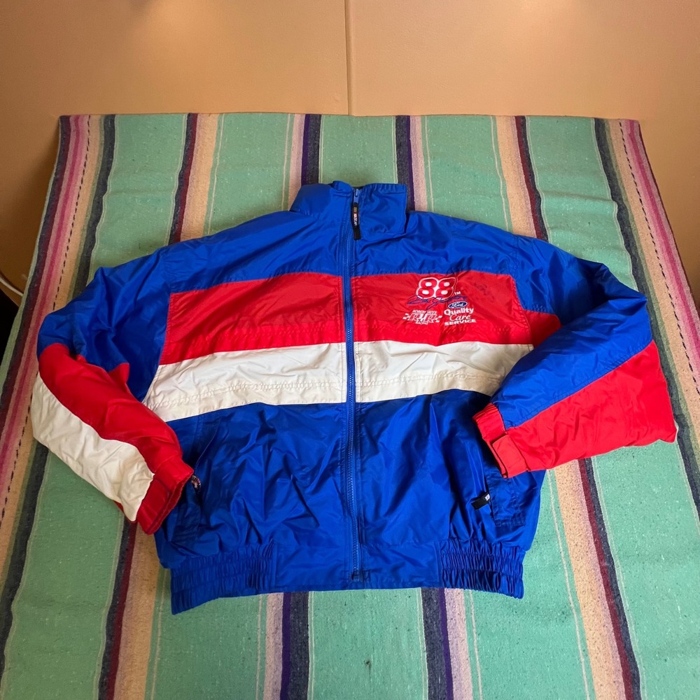 NASCAR Jacket Mens L Blue Dale Jarrett Ford Racing Windbreaker Competitors View